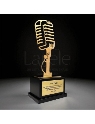 ESTUATUILLA TROFEO DE MICRÓFONO EN BRONCE